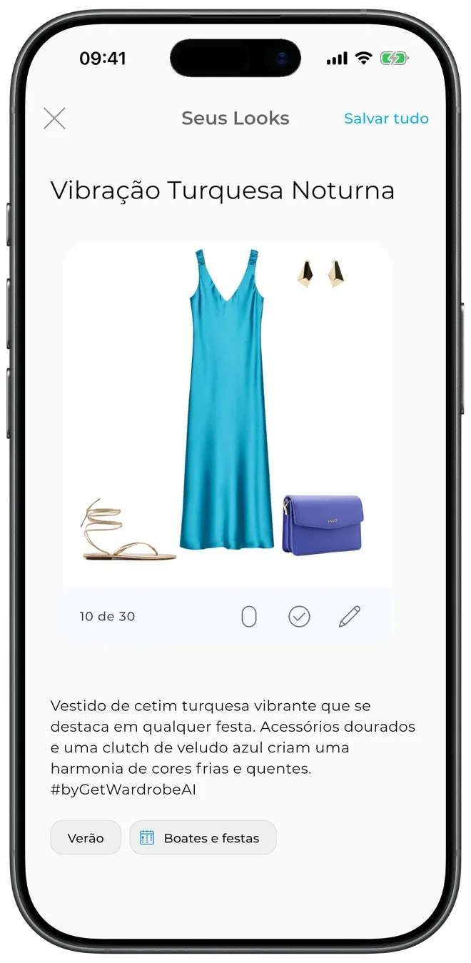 Um look sugerido pela IA com as suas próprias roupas