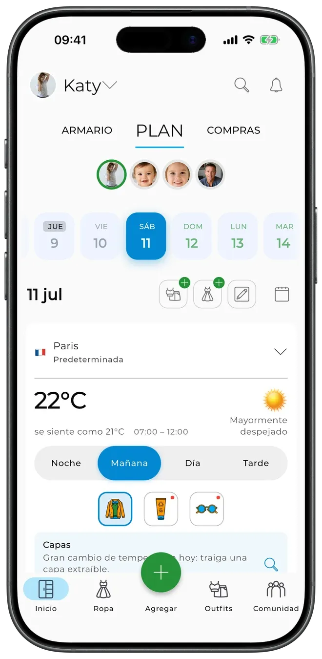 Vista de calendario con el pronóstico del tiempo superpuesto