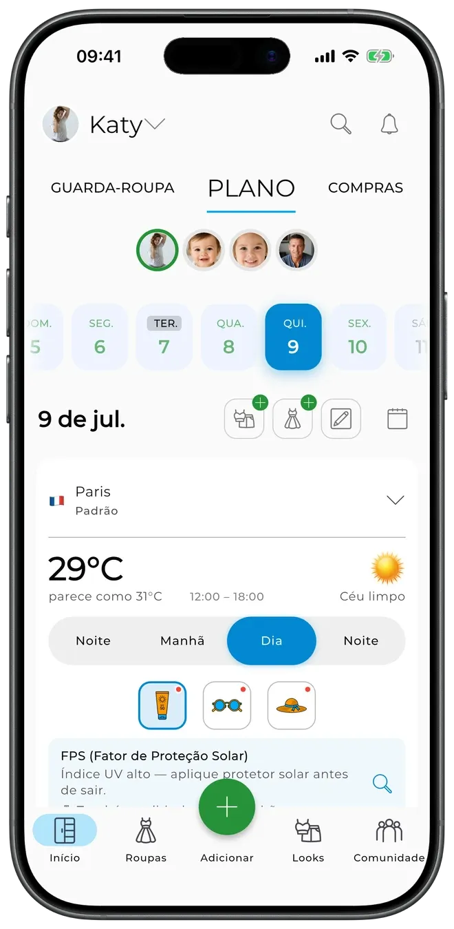 Visão de calendário com a previsão do tempo sobreposta