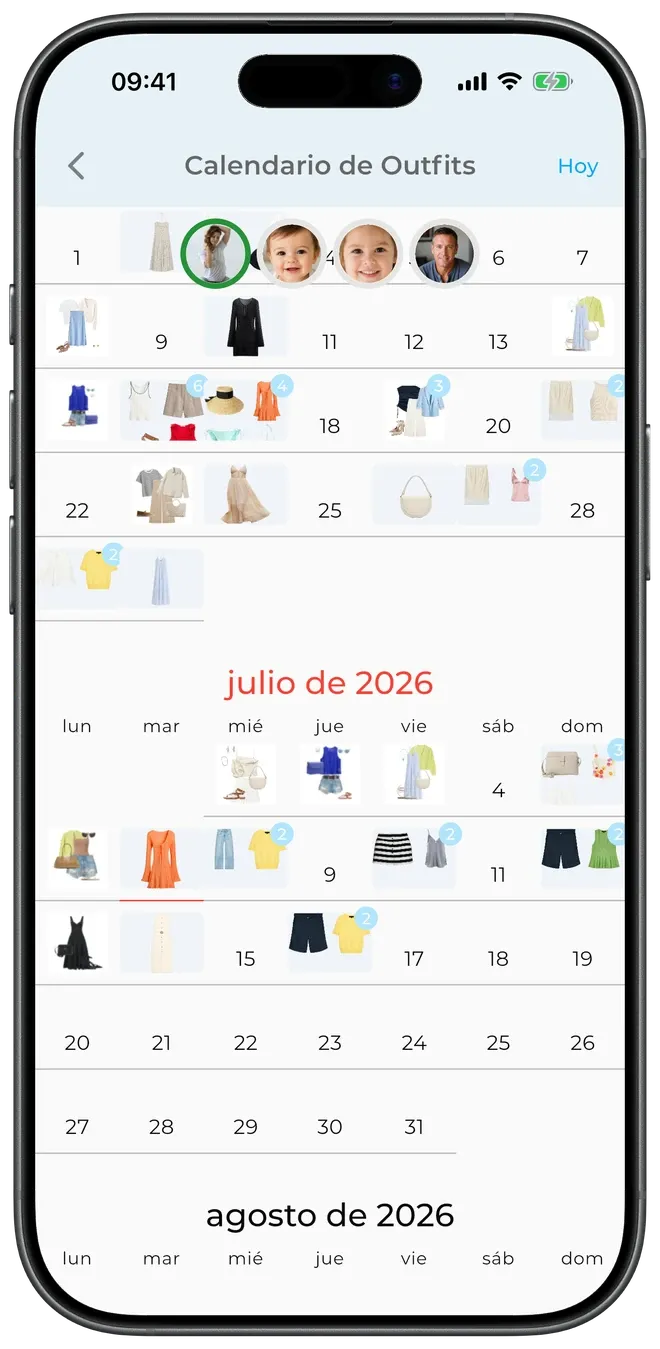 El calendario de outfits — outfits programados a lo largo de la semana y el mes