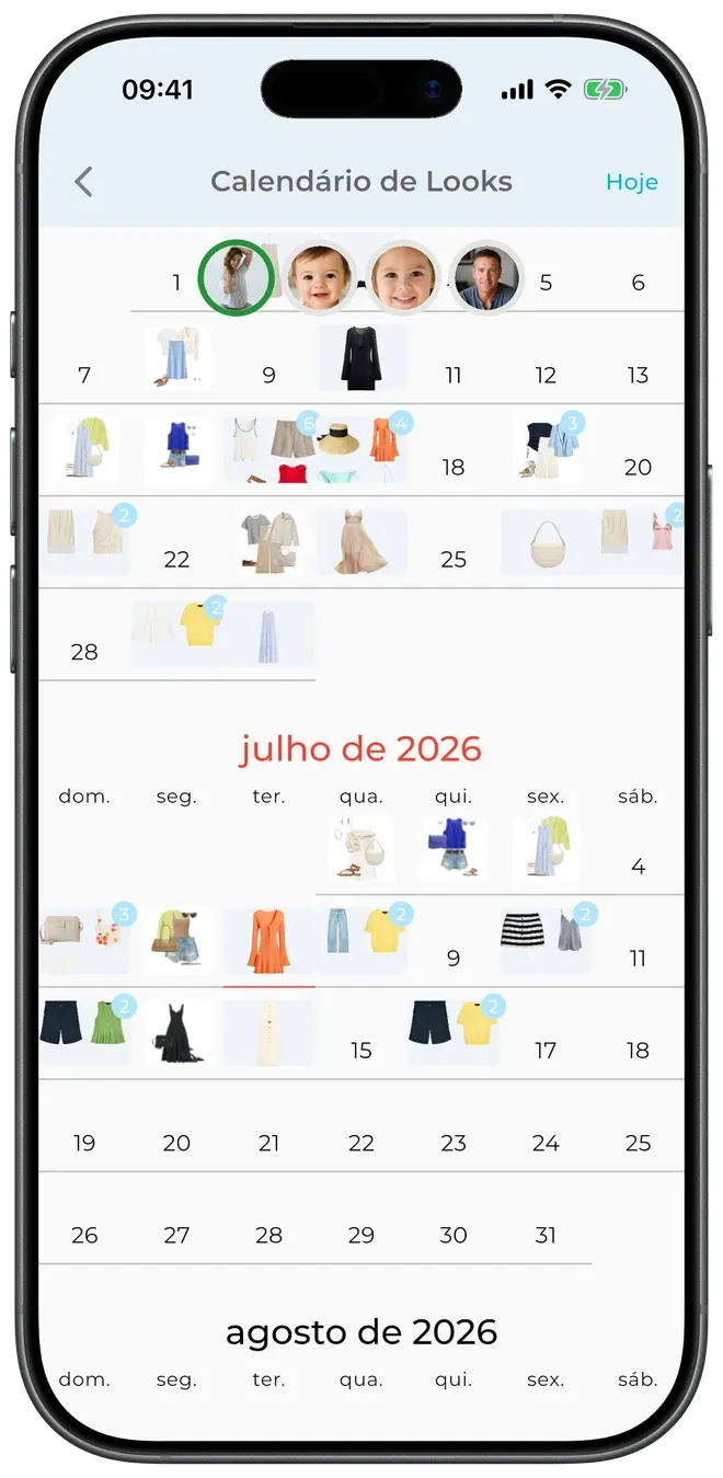 O calendário de looks — looks agendados ao longo da semana e do mês