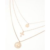 Gold Coin Cross And Chain Disc Multi-Layer Necklace